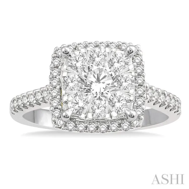 1 Ctw Round Diamond Lovebright Halo Engagement Ring in 14K White and Yellow Gold