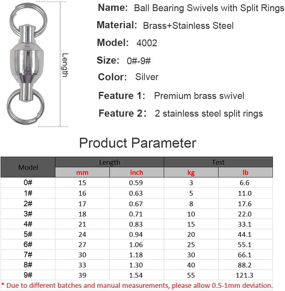 25/50pcs Ball Bearing Swivel Fishing Stainless Split Ring Fish Hooks Connectors for Saltwater 7LB-132LB