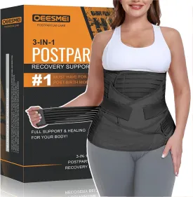 3 in 1 Postpartum Belly Support Recovery Wrap - Postpartum Belly Band - Postpartum Essentials Post Partum Waist Binder, Post Surgery Abdominal Binder Shapewear (Black, L)