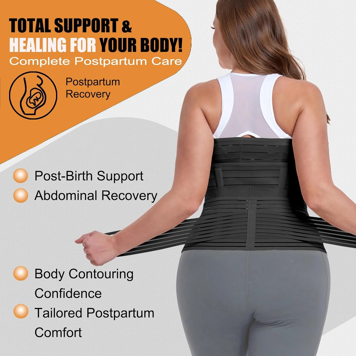 3 in 1 Postpartum Belly Support Recovery Wrap - Postpartum Belly Band - Postpartum Essentials Post Partum Waist Binder, Post Surgery Abdominal Binder Shapewear (Black, L)