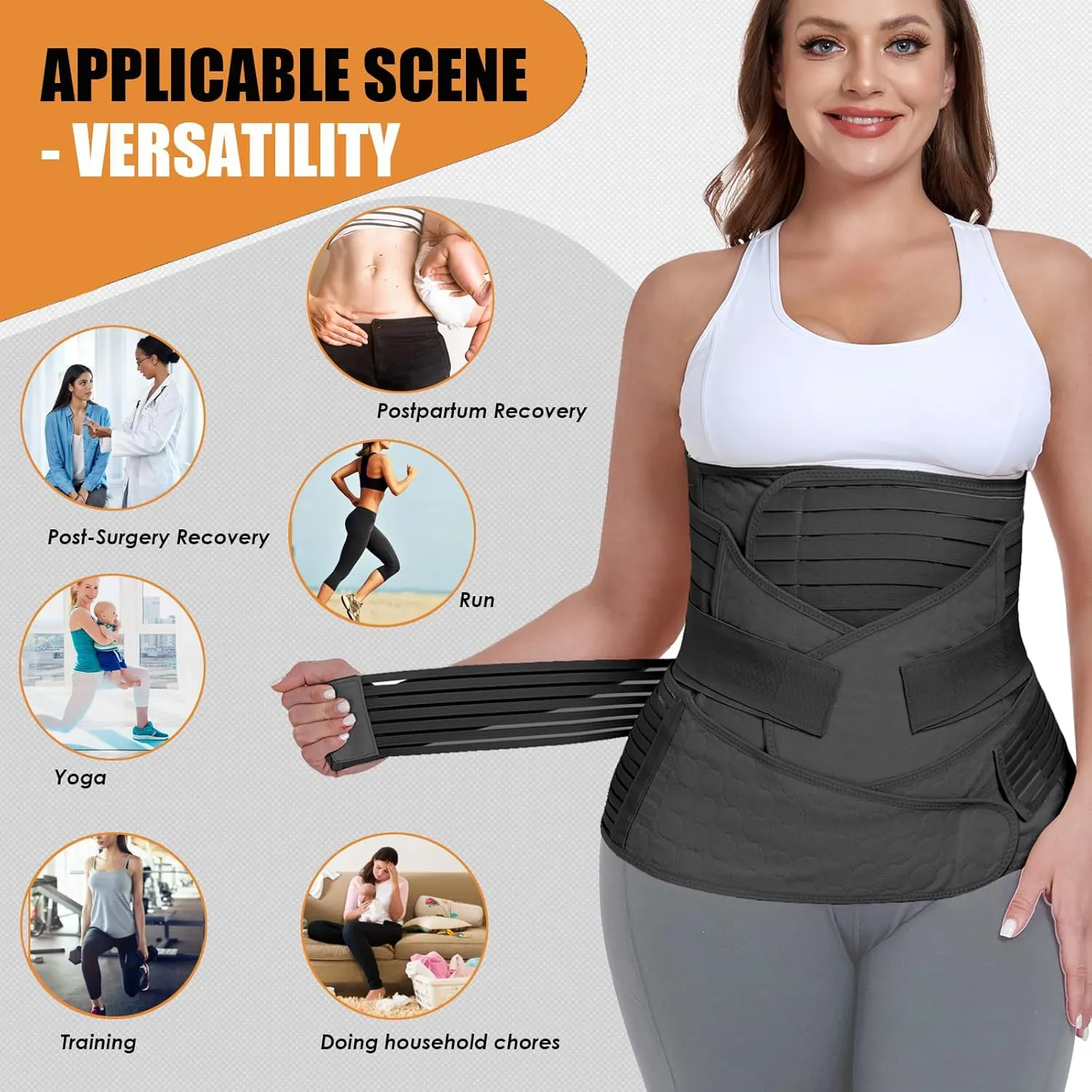 3 in 1 Postpartum Belly Support Recovery Wrap - Postpartum Belly Band - Postpartum Essentials Post Partum Waist Binder, Post Surgery Abdominal Binder Shapewear (Black, L)
