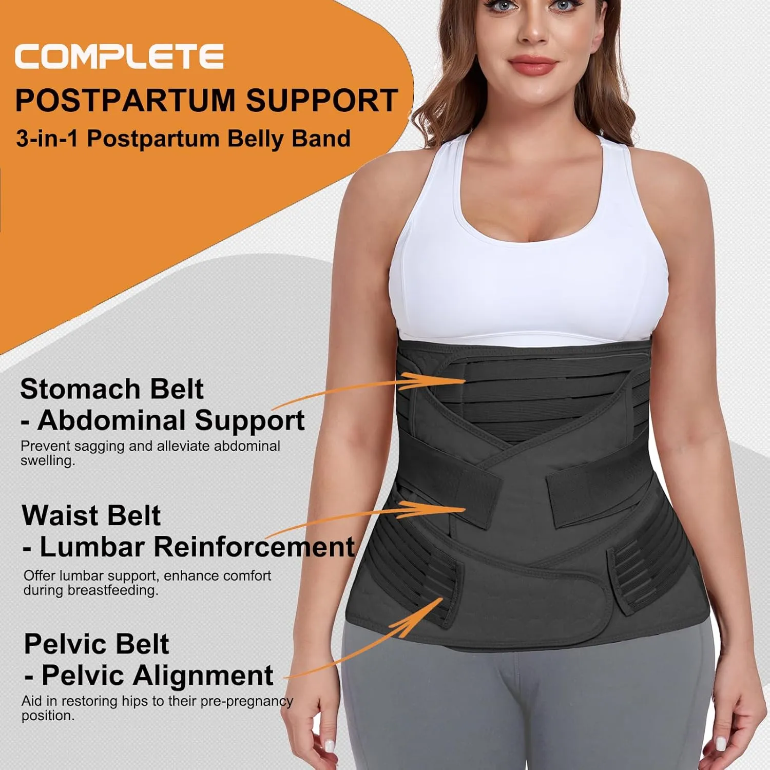 3 in 1 Postpartum Belly Support Recovery Wrap - Postpartum Belly Band - Postpartum Essentials Post Partum Waist Binder, Post Surgery Abdominal Binder Shapewear (Black, L)