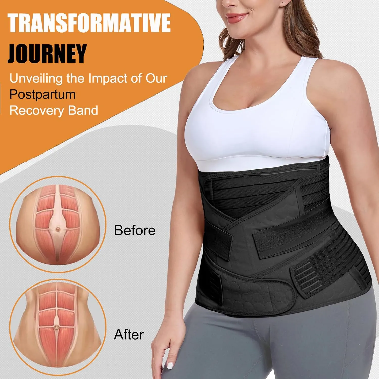 3 in 1 Postpartum Belly Support Recovery Wrap - Postpartum Belly Band - Postpartum Essentials Post Partum Waist Binder, Post Surgery Abdominal Binder Shapewear (Black, L)