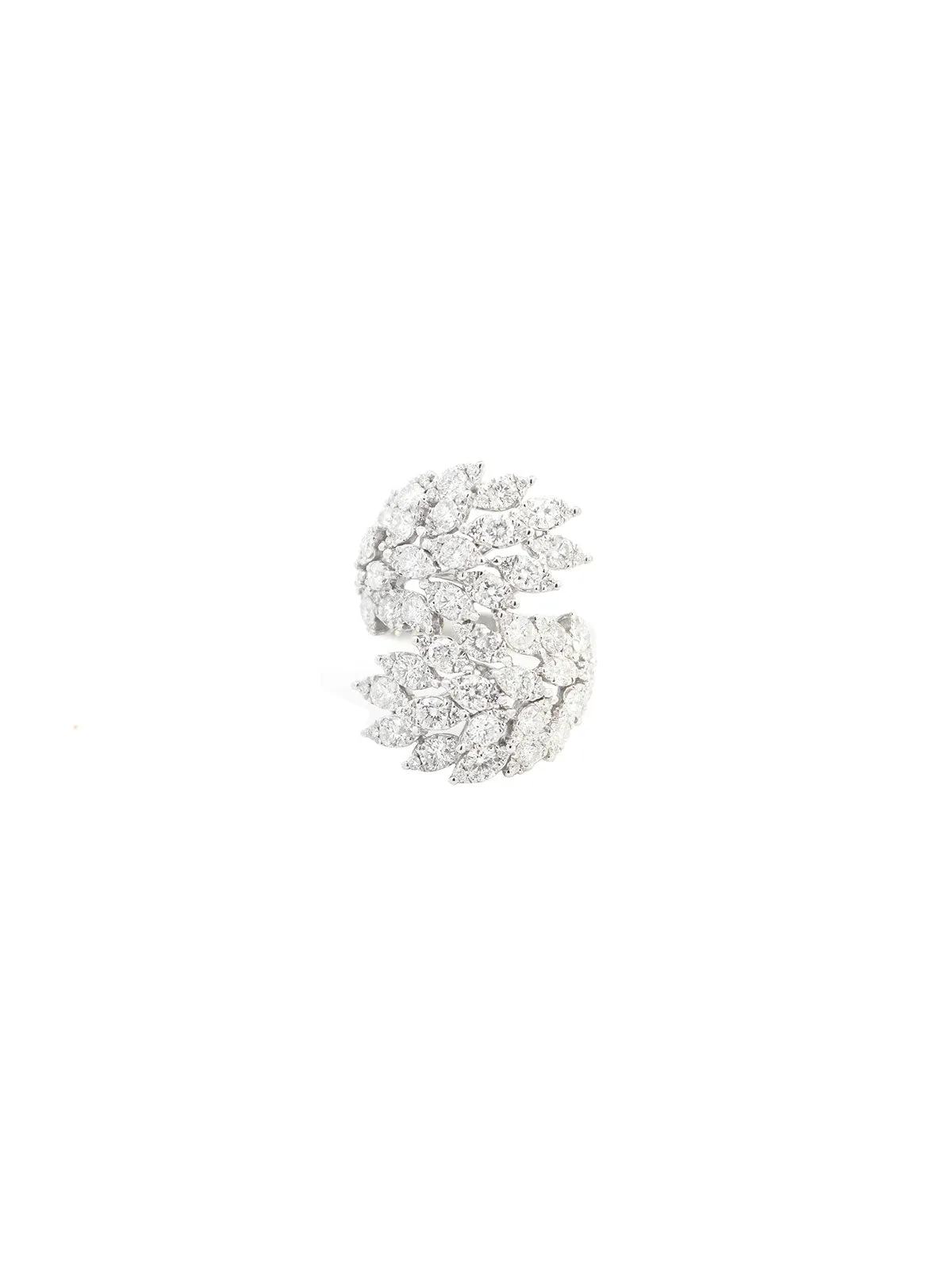 3.40ct Diamond 18K Gold Cluster Leaf Bypass Ring