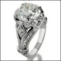 4 Carat Round Brilliant Cubic Zirconia Center Antique Style 14K White Gold Cz Ring
