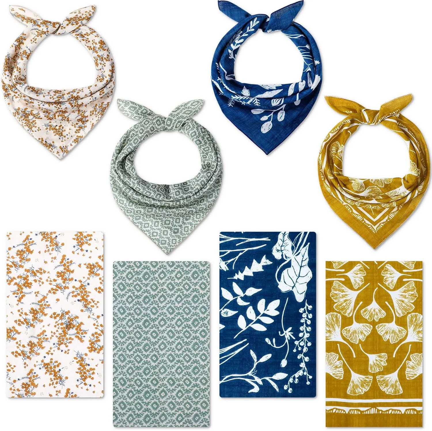 4 Pack 21''x21'' Floral Headband for Women Summer Retro Bandanas Cute Head Wrap Protective Coverage for Women
