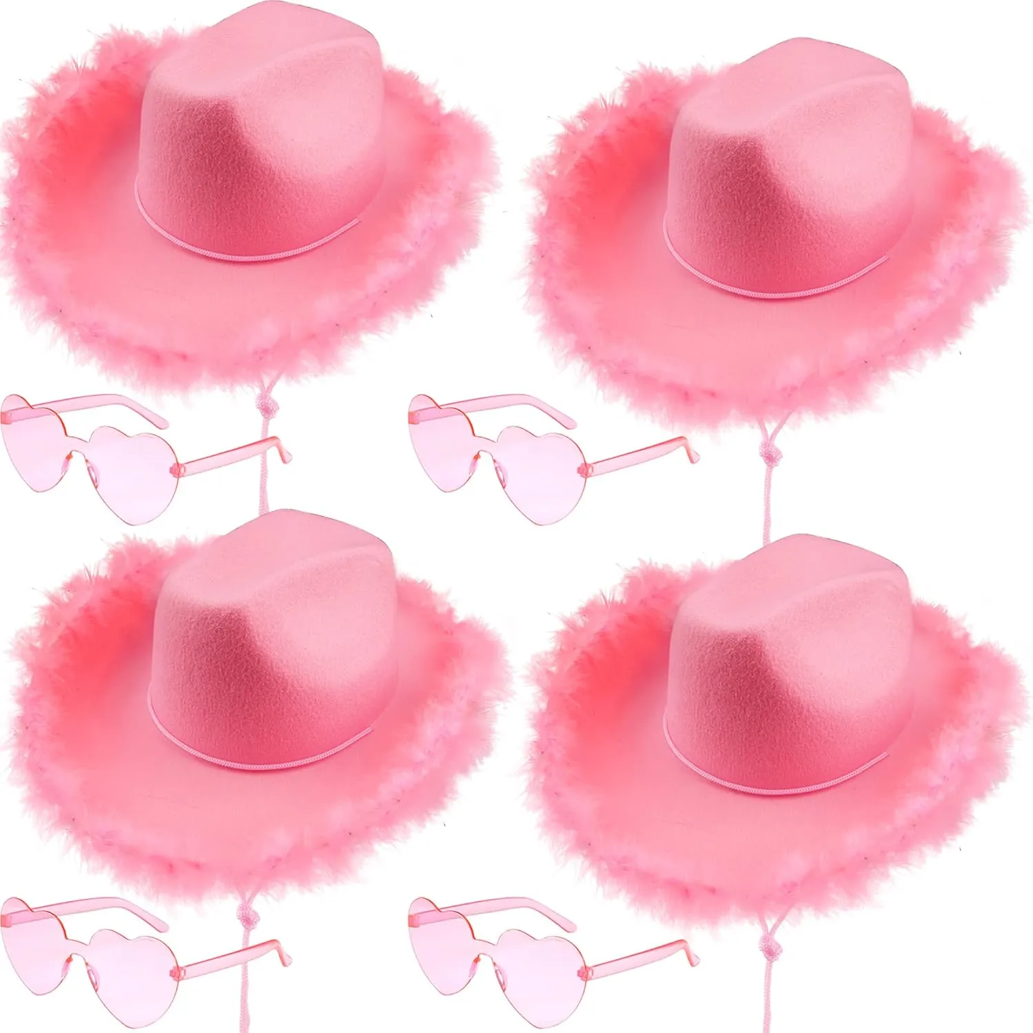 4 Pieces Cowboy Hat with 4 Pairs Heart Shaped Sunglasses Cowgirl Hats for Girls Women Halloween Costume Party