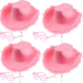 4 Pieces Cowboy Hat with 4 Pairs Heart Shaped Sunglasses Cowgirl Hats for Girls Women Halloween Costume Party