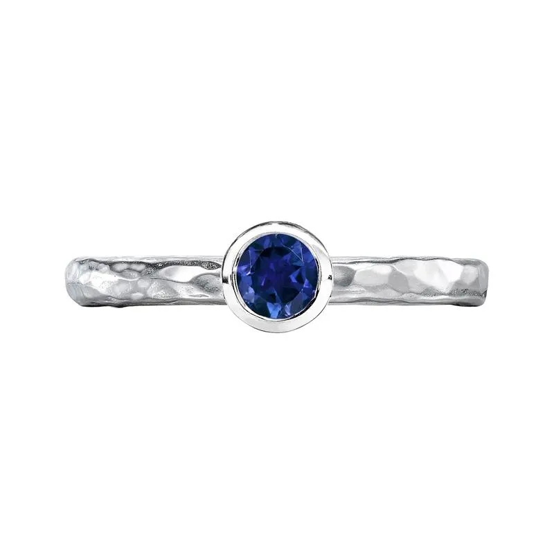 4mm Blue Sapphire Hammered Twinkle Ring