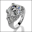 6 Carat Asscher Cubic Zirconia Center Pave Sides Estate Ring 14k White Gold