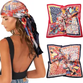 AWAYTR 35 Large Satin Square Head Scarf - 2Pcs Silk Like Floral Head Scarves Square Satin Hair Scarf Bandanas for Women