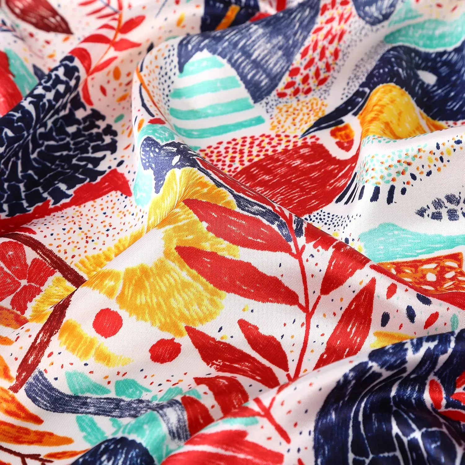 AWAYTR 35 Large Satin Square Head Scarf - 2Pcs Silk Like Floral Head Scarves Square Satin Hair Scarf Bandanas for Women