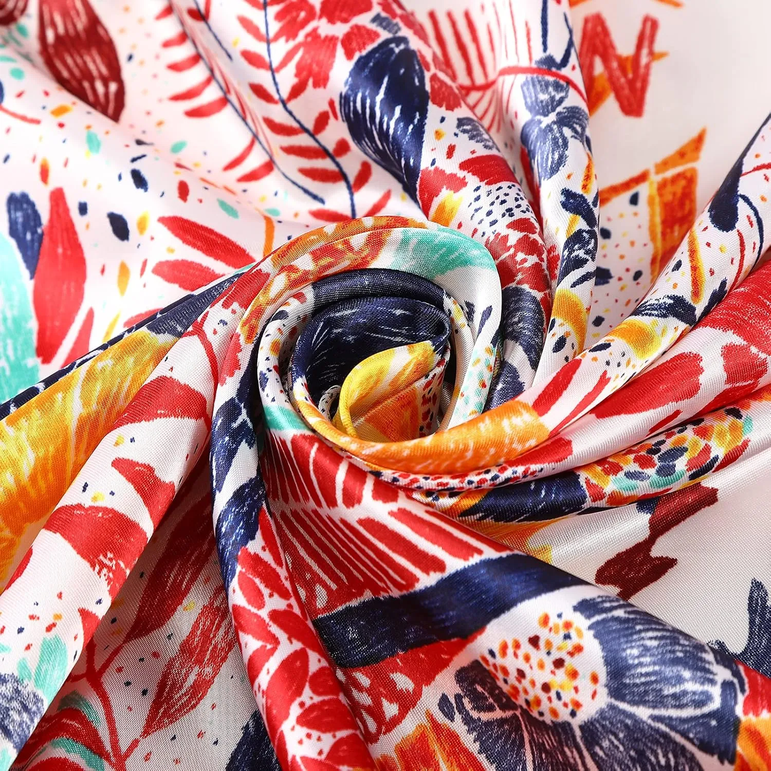 AWAYTR 35 Large Satin Square Head Scarf - 2Pcs Silk Like Floral Head Scarves Square Satin Hair Scarf Bandanas for Women