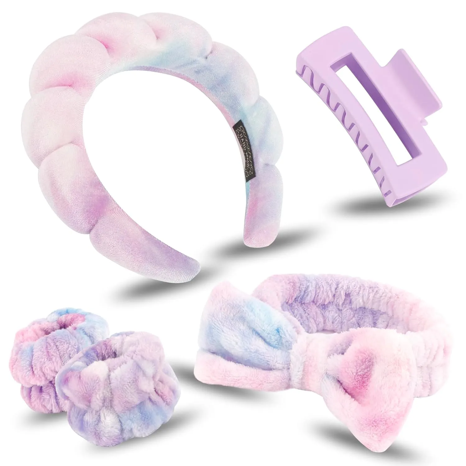 Canitor Spa Headbands Wrist Band Set with Hair Clip Skincare Headbands for Washing Face Non Slip Puffy Makeup Headband Wrist Towel Preppy Cute Teen Girl Birthday Gifts Trendy Stuff