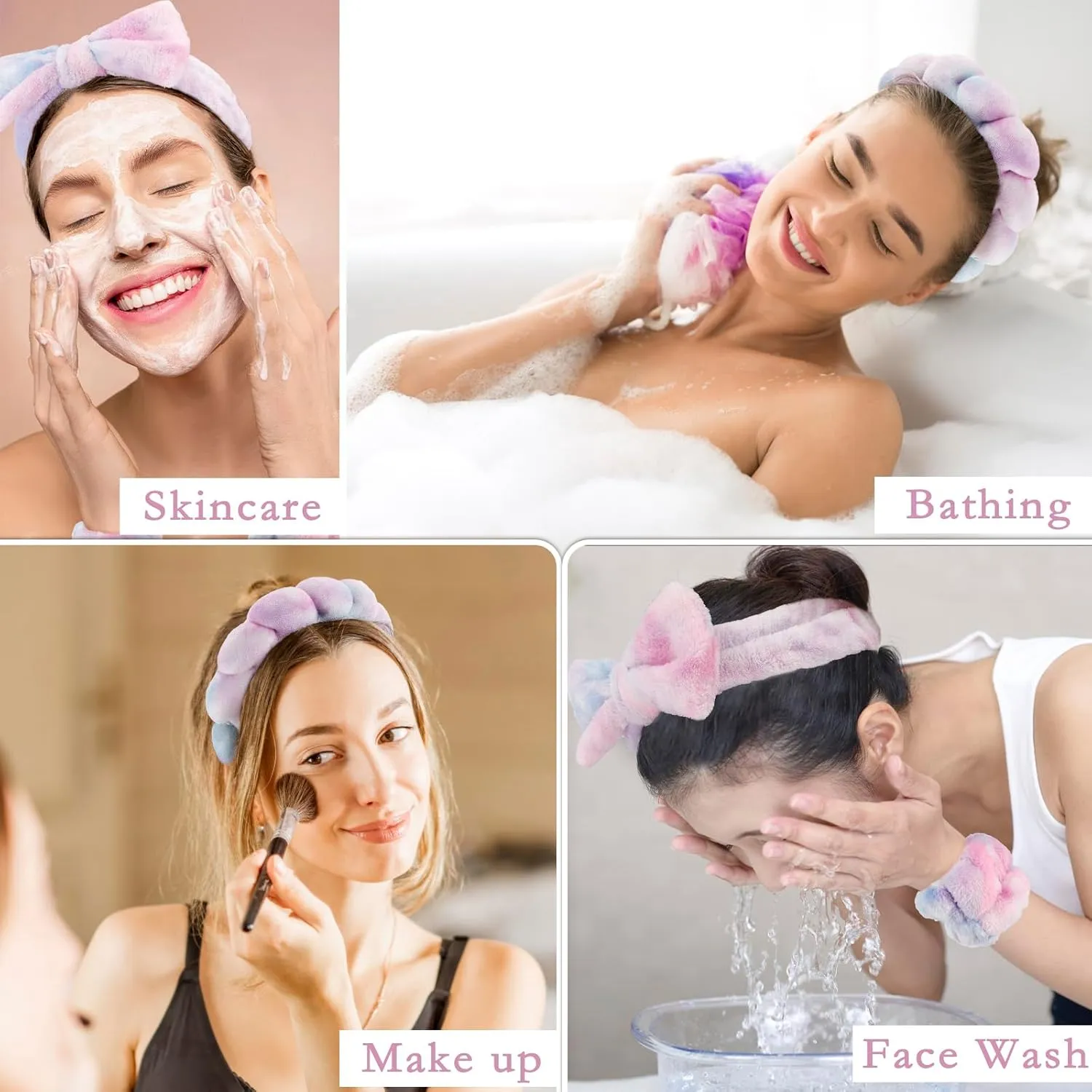 Canitor Spa Headbands Wrist Band Set with Hair Clip Skincare Headbands for Washing Face Non Slip Puffy Makeup Headband Wrist Towel Preppy Cute Teen Girl Birthday Gifts Trendy Stuff