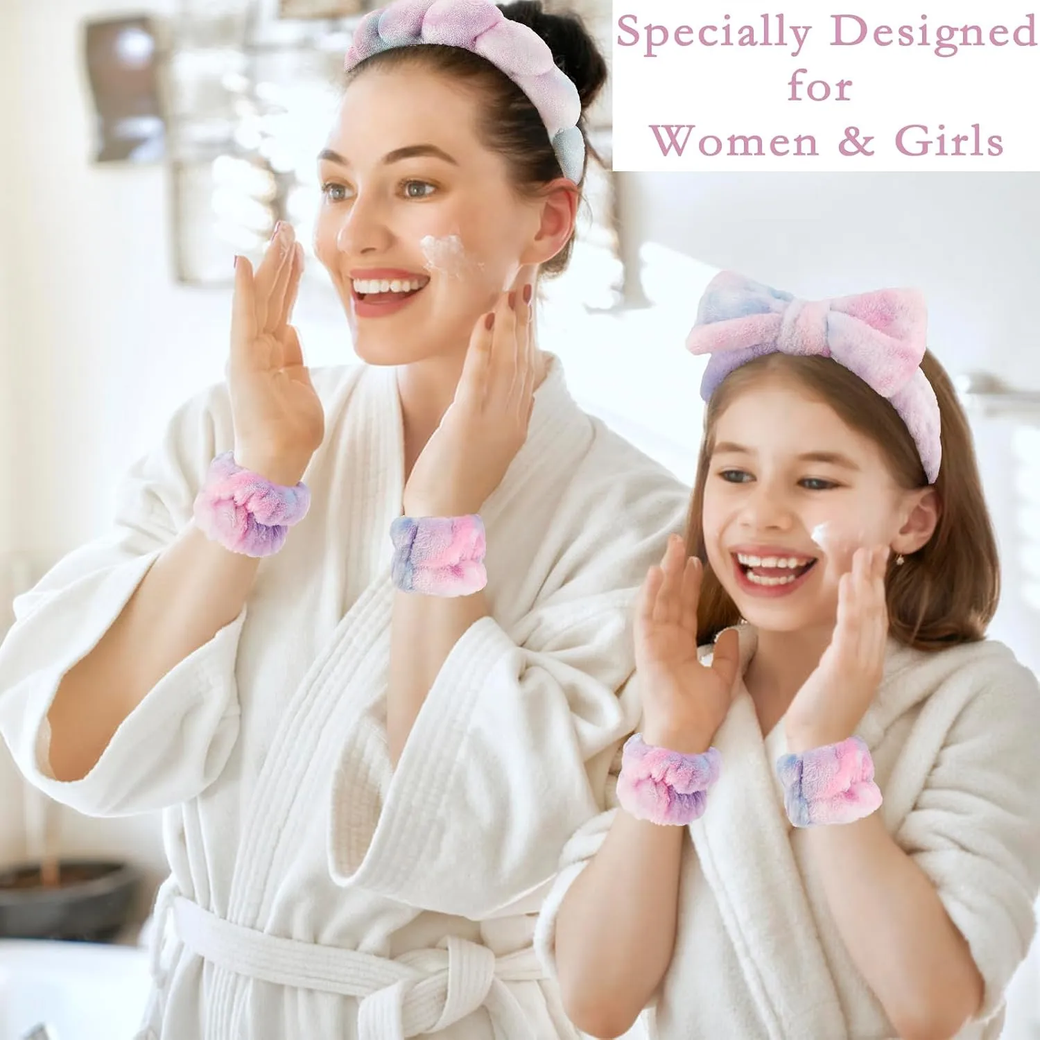 Canitor Spa Headbands Wrist Band Set with Hair Clip Skincare Headbands for Washing Face Non Slip Puffy Makeup Headband Wrist Towel Preppy Cute Teen Girl Birthday Gifts Trendy Stuff
