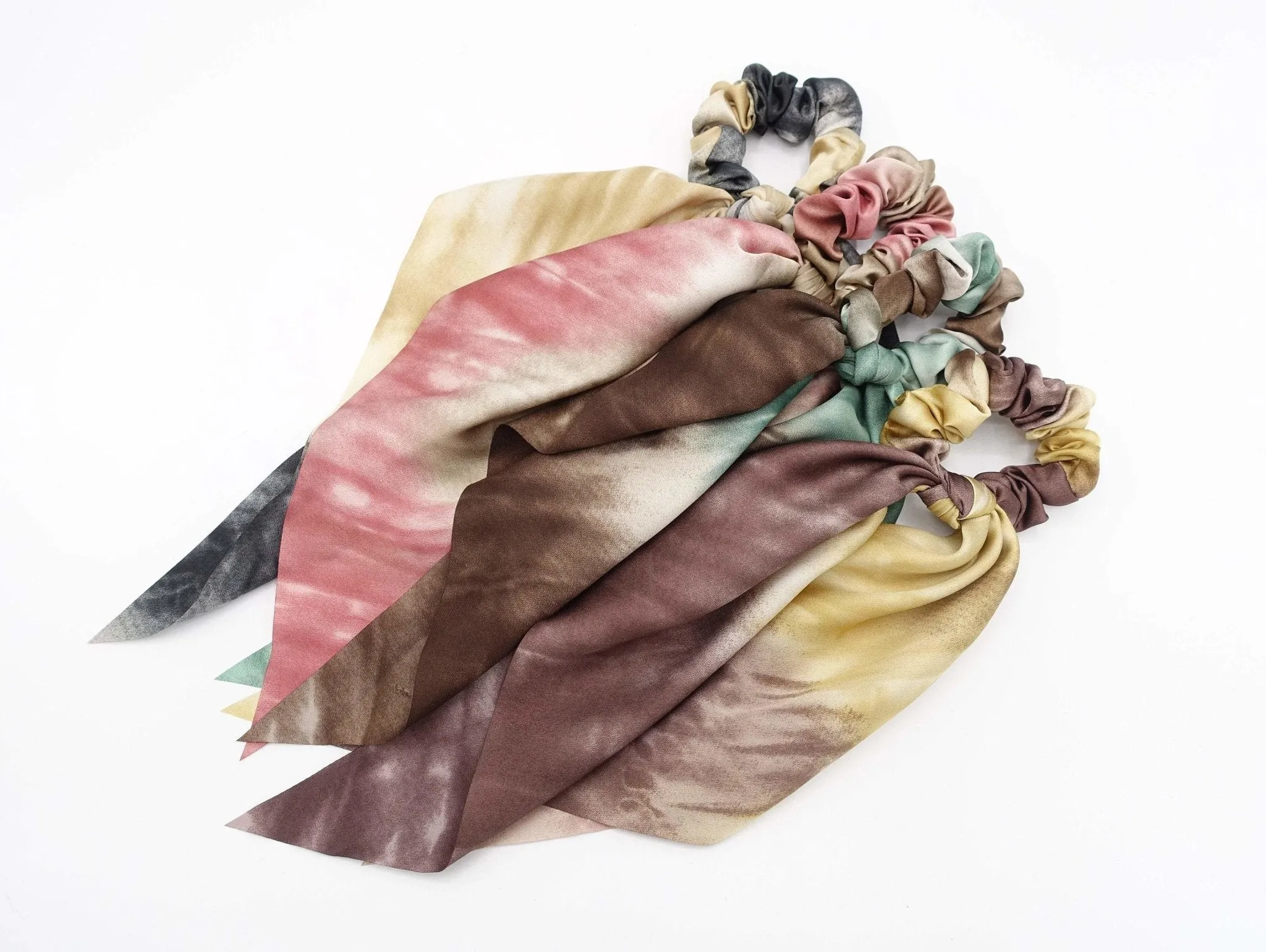 color gradation bow knot scrunchies  long tail hair elastic ponytail holder women hair accessory