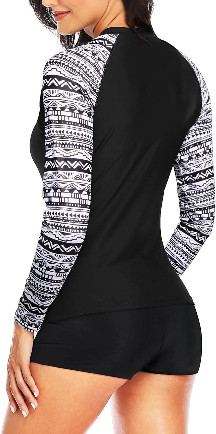 Daci Women Two Piece Rash Guard Long Sleeve Swimsuits UV UPF 50  Swim Shirt Bathing Suit with Boyshort Bottom