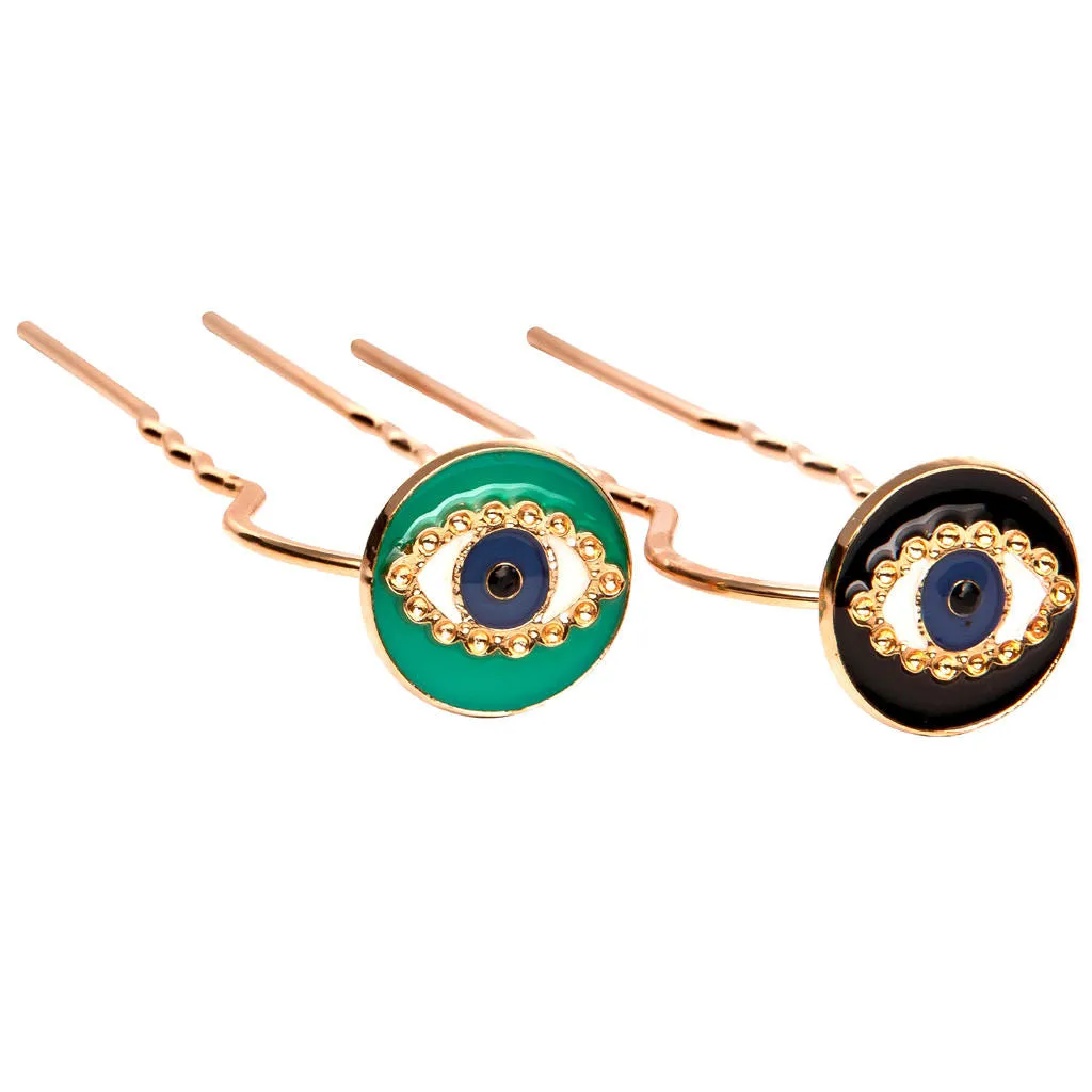 Enamel Evil Eye Charm Hair Pin