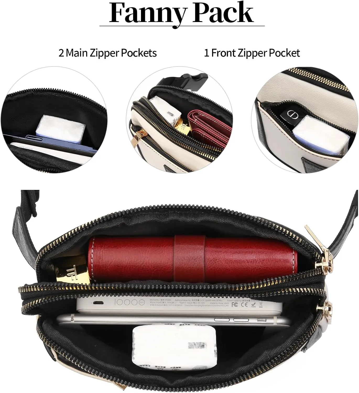 Fanny Packs for Women Leather Belt Bag Crossbody Fashion Waist Packs Bum Bag with Adjustable Strap