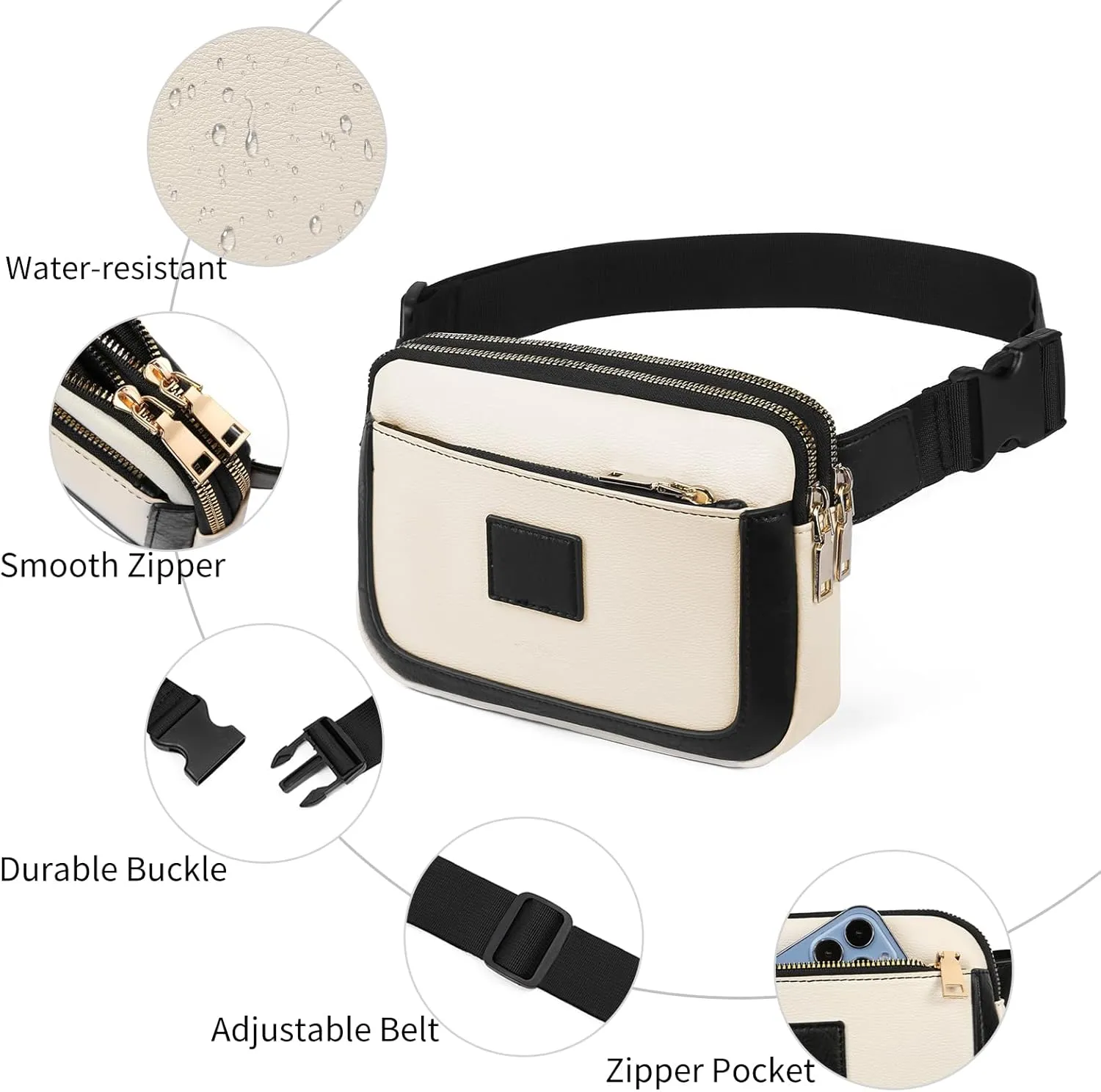 Fanny Packs for Women Leather Belt Bag Crossbody Fashion Waist Packs Bum Bag with Adjustable Strap