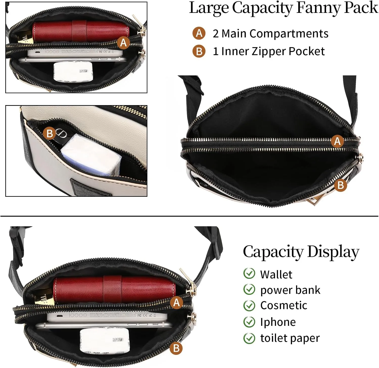 Fanny Packs for Women Leather Belt Bag Crossbody Fashion Waist Packs Bum Bag with Adjustable Strap