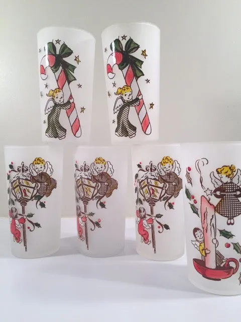 Federal Glass - Gay Fad Design - Angels Preparing for Christmas (Set of 6)