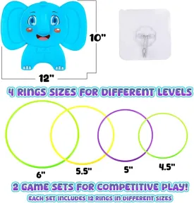 Gamie Elephant Ring Toss for Kids, Set of 2 Wall Ring Toss Games, Toss Games for Boys and Girls, Carnival Games for Toddlers 4 5 6 7, Hand Eye Coordination Toys for Teens