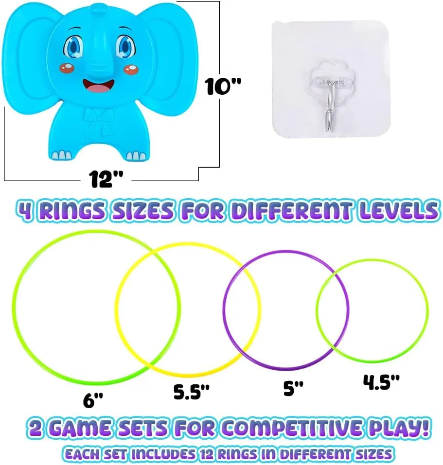Gamie Elephant Ring Toss for Kids, Set of 2 Wall Ring Toss Games, Toss Games for Boys and Girls, Carnival Games for Toddlers 4 5 6 7, Hand Eye Coordination Toys for Teens