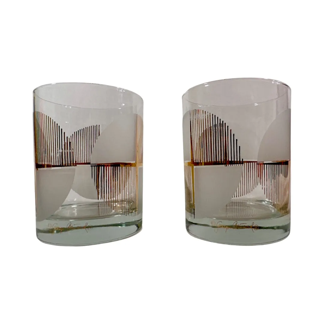 Georges Briard Signed Geometric Starburst Double Old Fashion Glasses (Set of 2)