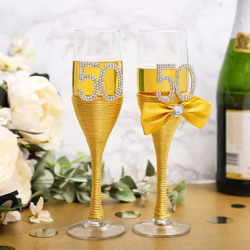 Gold 50th Anniversary Champagne Flutes (Set of 2)