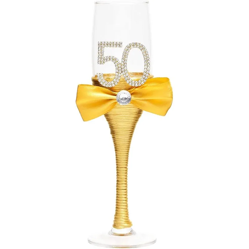 Gold 50th Anniversary Champagne Flutes (Set of 2)