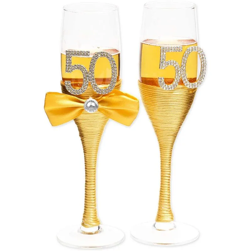 Gold 50th Anniversary Champagne Flutes (Set of 2)