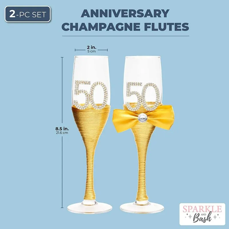 Gold 50th Anniversary Champagne Flutes (Set of 2)