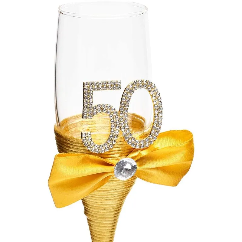 Gold 50th Anniversary Champagne Flutes (Set of 2)