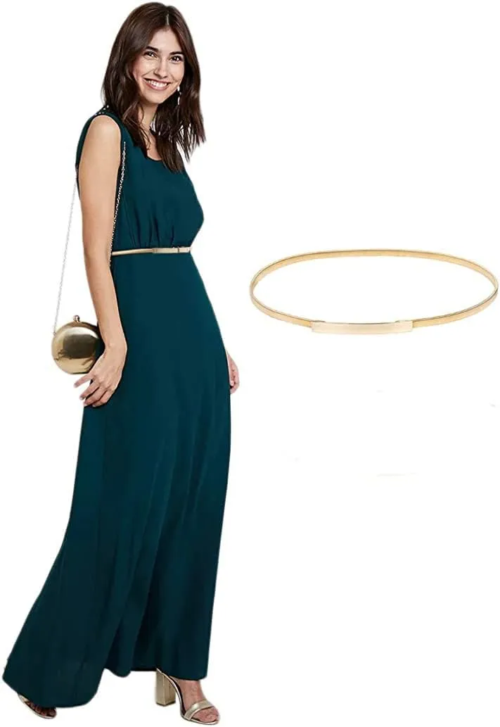 GRACE KARIN Women Skinny Metal Cinch Belt Gold Waistband Elastic Waist Belt CL633