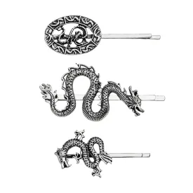 Halloween Dragon Snake Hair Clips Vintage Dragon Hair Clips Barrettes Gothic Goth Dragon Snake Hair Accessories for Women Girls Silver Metal Hair Bobby Pins Punk Emo Hair Accessory Stuff