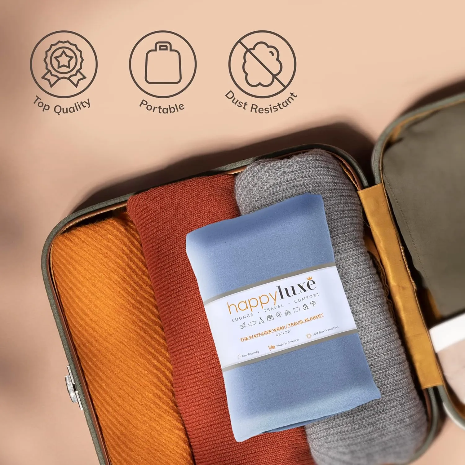 Happyluxe Travel Shawl Wraps for Women - 68x35in Wrap. Lightweight Pashmina, Airplane Travel Blanket Scarf. Made In USA