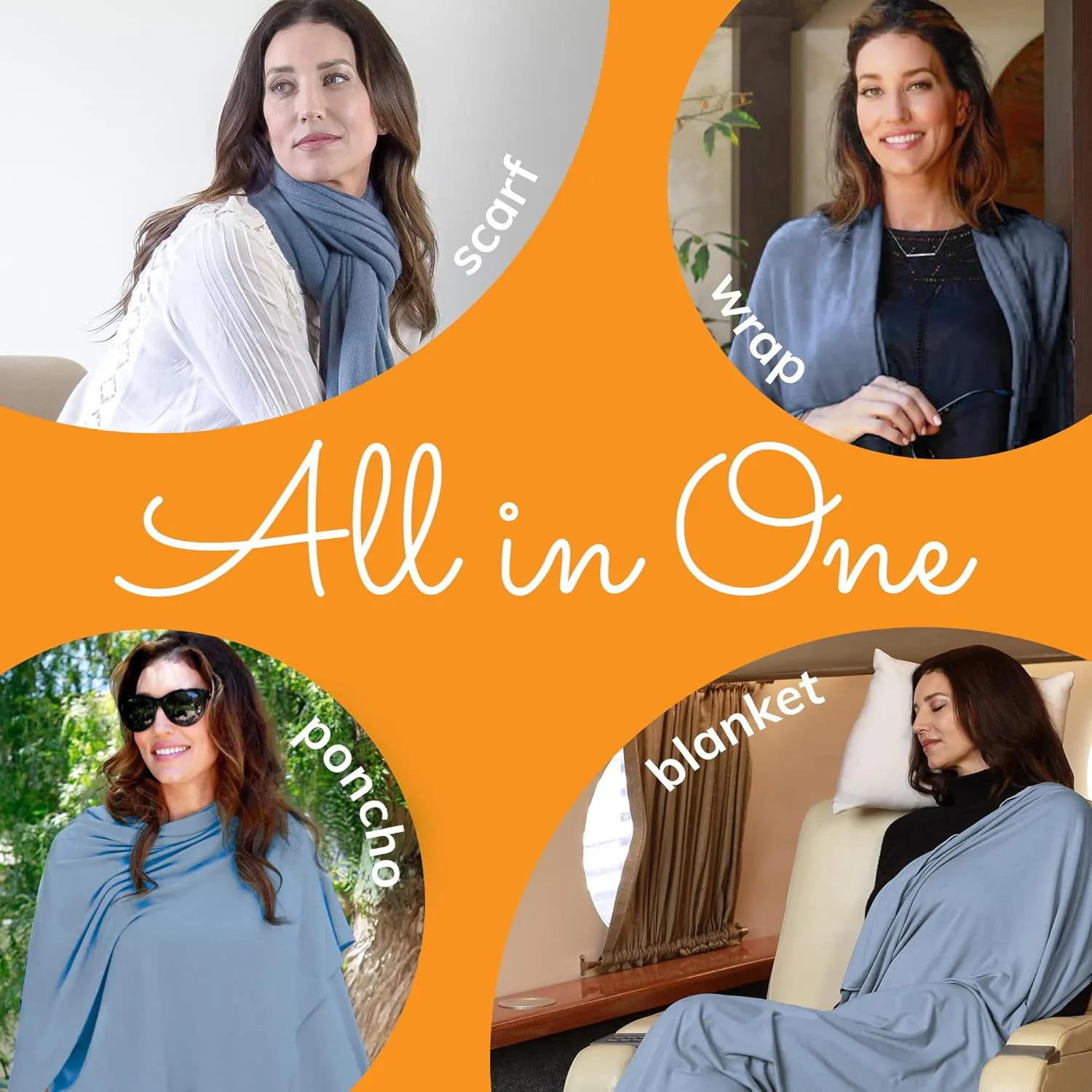 Happyluxe Travel Shawl Wraps for Women - 68x35in Wrap. Lightweight Pashmina, Airplane Travel Blanket Scarf. Made In USA