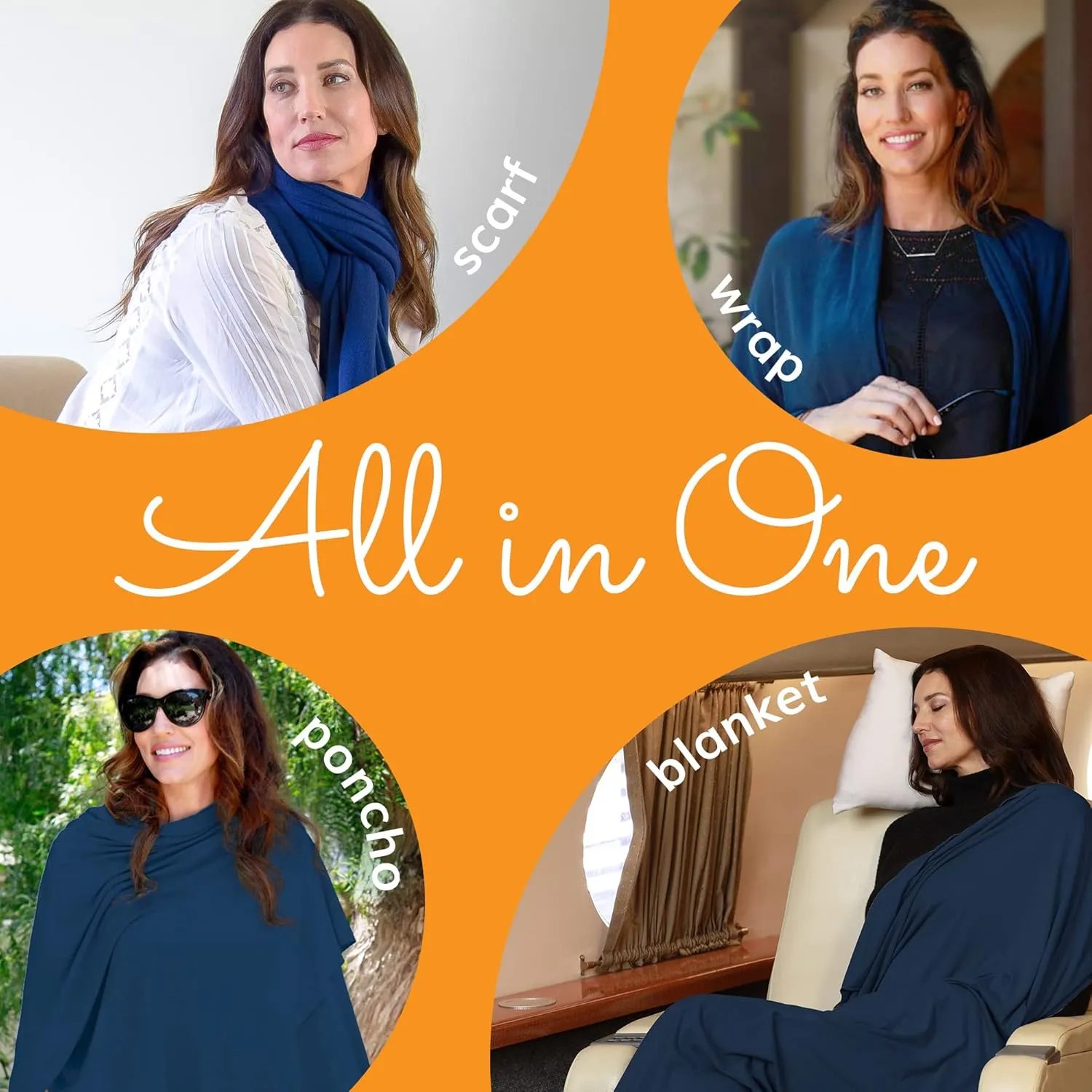 Happyluxe Travel Shawl Wraps for Women - 68x35in Wrap. Lightweight Pashmina, Airplane Travel Blanket Scarf. Made In USA