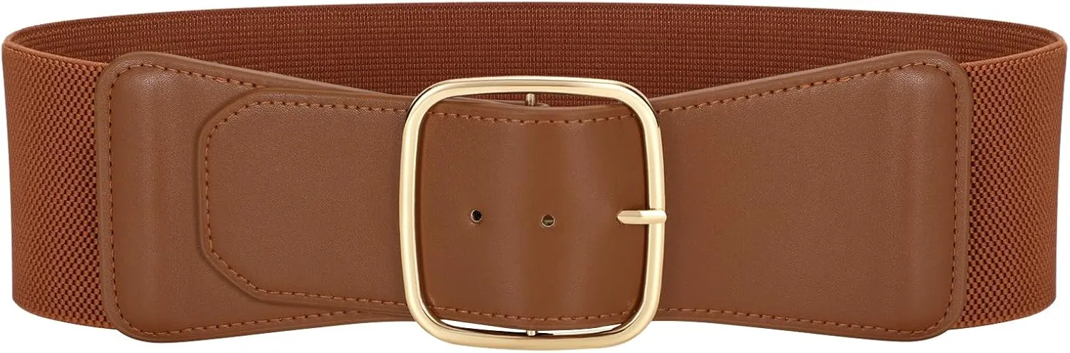 JASGOOD Women Elastic Wide Belt Ladies Stretchy Waist Belt with Square Buckle for Dress