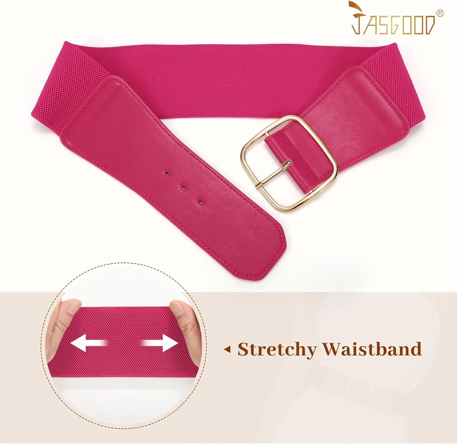 JASGOOD Women Elastic Wide Belt Ladies Stretchy Waist Belt with Square Buckle for Dress