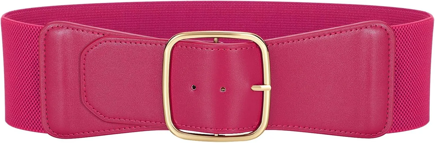 JASGOOD Women Elastic Wide Belt Ladies Stretchy Waist Belt with Square Buckle for Dress