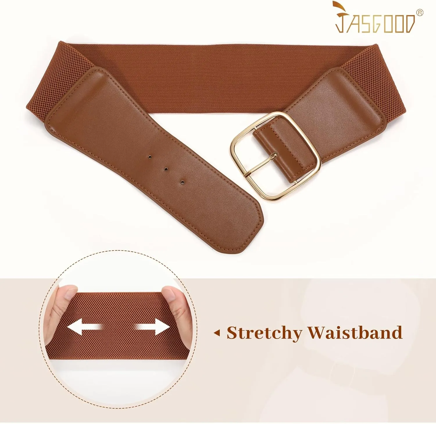 JASGOOD Women Elastic Wide Belt Ladies Stretchy Waist Belt with Square Buckle for Dress