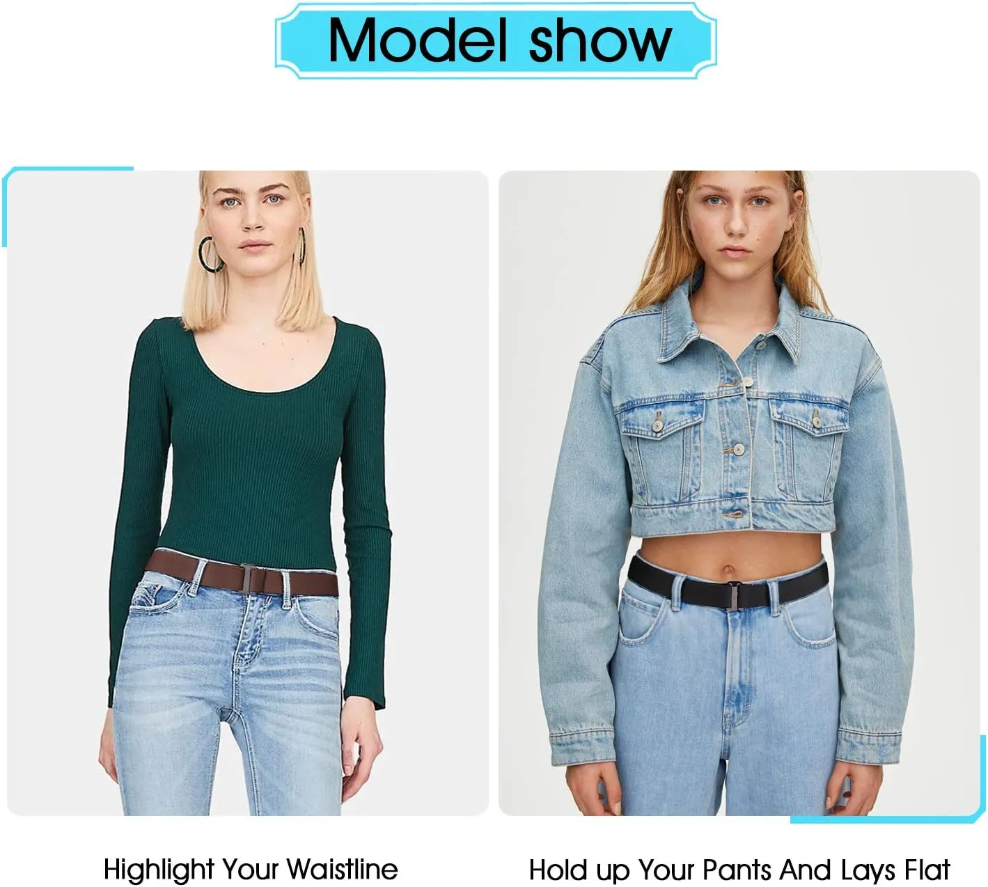 JASGOOD Women No Show Stretch Belt Elastic Web Strap Belt with Flat Buckle for Jeans Pants Dresses