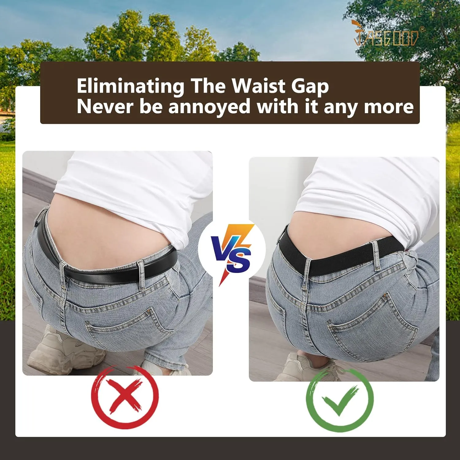 JASGOOD Women No Show Stretch Belt Elastic Web Strap Belt with Flat Buckle for Jeans Pants Dresses