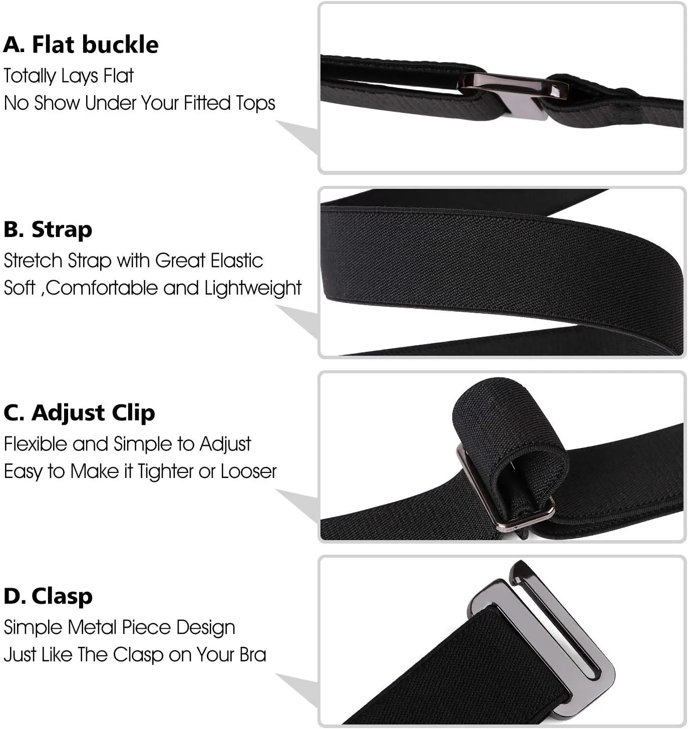 JASGOOD Women No Show Stretch Belt Elastic Web Strap Belt with Flat Buckle for Jeans Pants Dresses