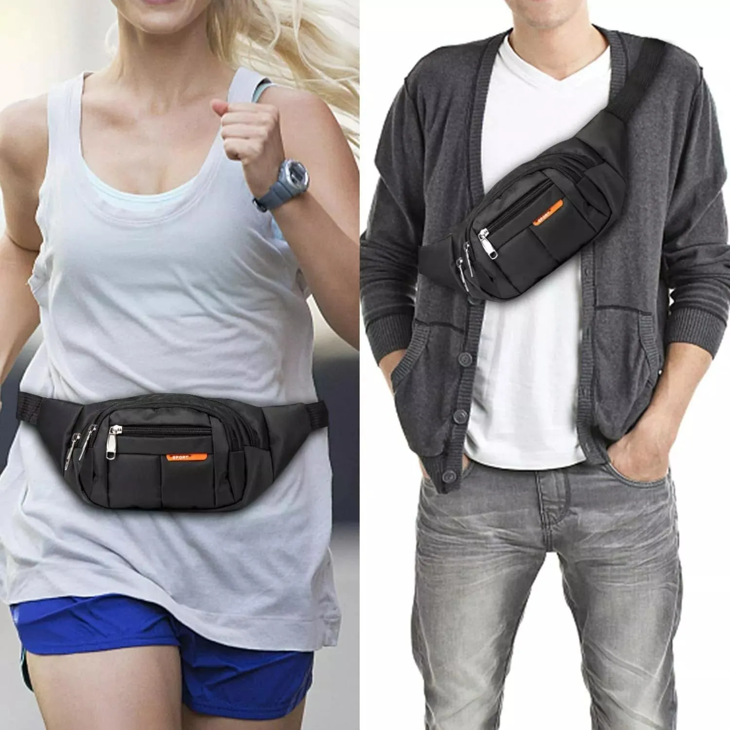 Large Crossbody Waist 4 Pockets for Women Men Waterproof Bumbags, Waist Bag for Hiking Sports Workout Traveling Casual Pouch Hands-Free Wallets Waist Pack Phone Bag Carrying All Phones (Red)