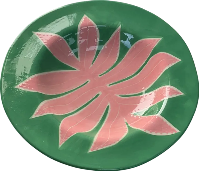 Laëtitia Rouget Ceramic Leaf Dinner Plate - 26cm - Green/Pink - Boxed