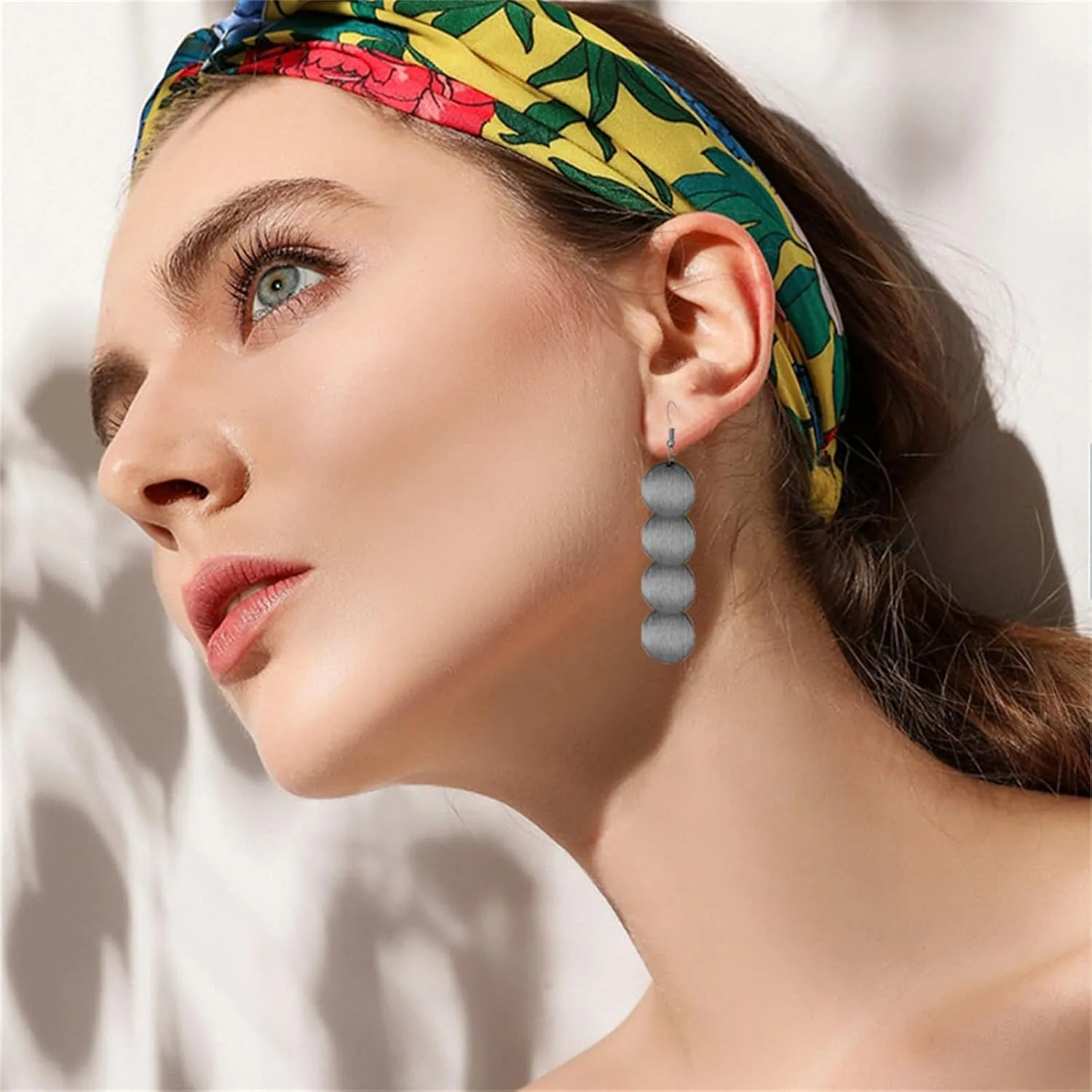 MALOYANVE Multilayer Disc Earrings for Women Fashion Long Gold Silver Plated Brushed Textured Pattern Multiple Round Circle Dangle Drop Geometric Statement Tassel Earrings Boho Jewelry